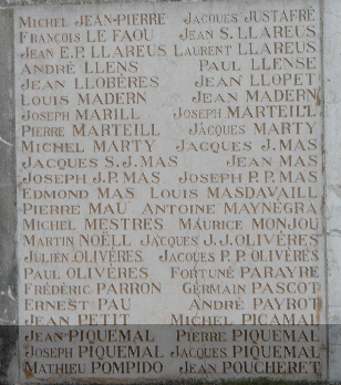 Monument aux morts de Céret (66) : extrait des noms...